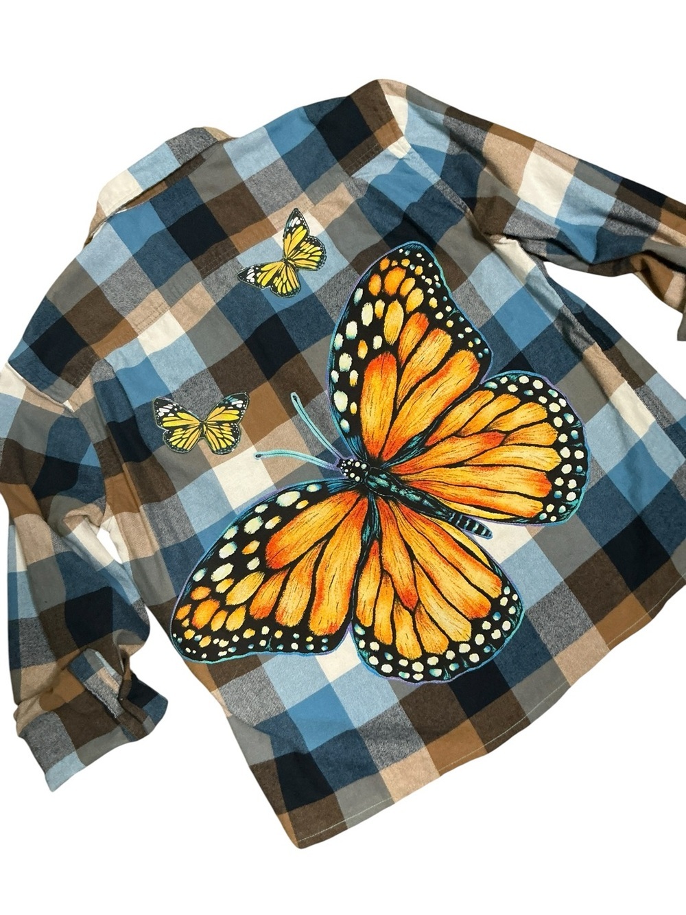 Monarch Butterfly Upcycled Flannel Shirt Top Shacket